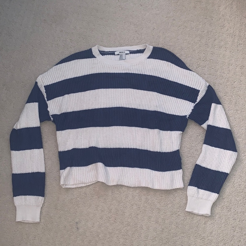 forever 21 blue and white striped cropped sweater